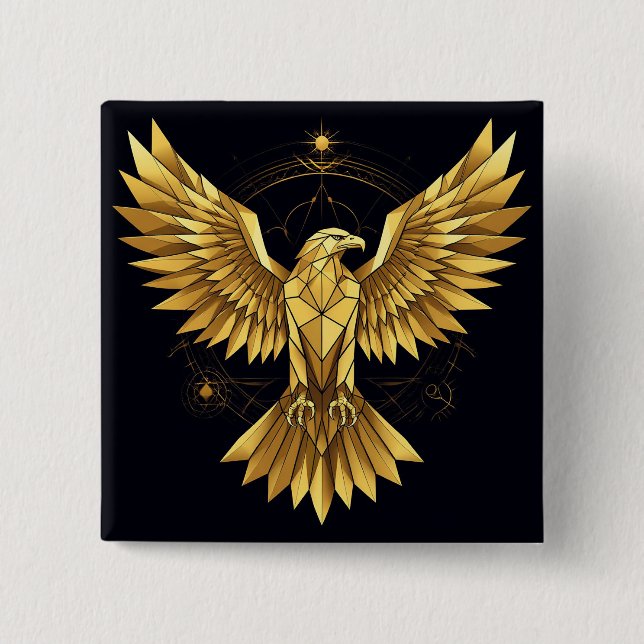 Golden Geometric Eagle 15 Cm Square Badge (Front)