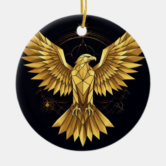 Golden Geometric Eagle Ceramic Tree Decoration (Front)