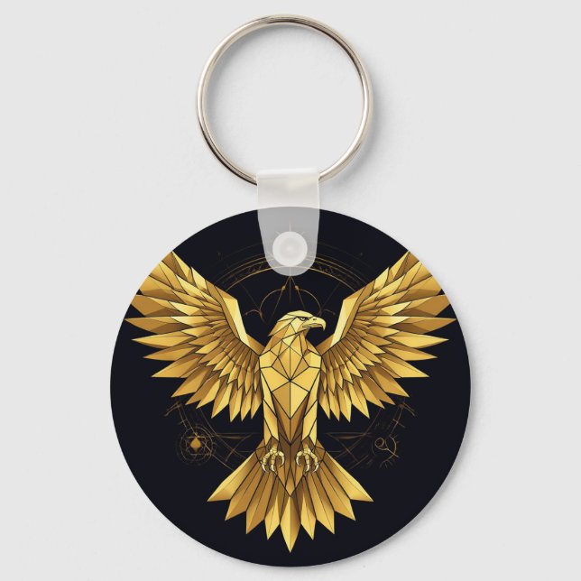 Golden Geometric Eagle Key Ring (Front)