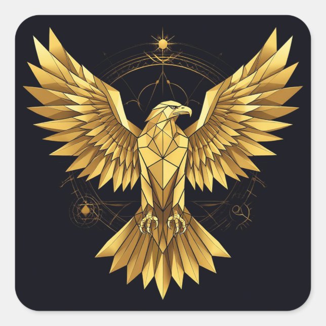 Golden Geometric Eagle Square Sticker (Front)