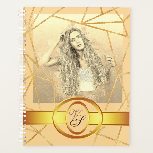 Golden Geometric Girl Fashion Modern Elegant #7 Planner (Front)