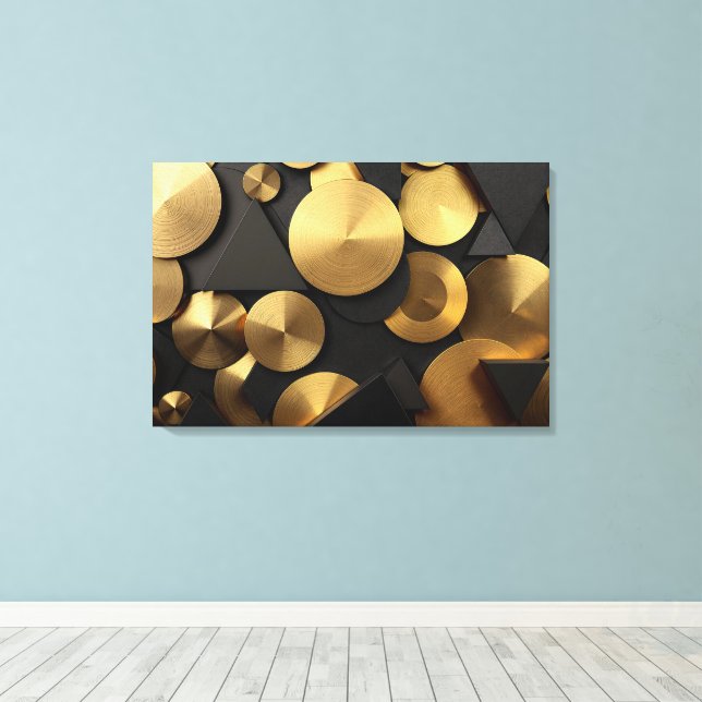 Golden Geometric Luxury Abstract Canvas Print (Insitu(Wood Floor))