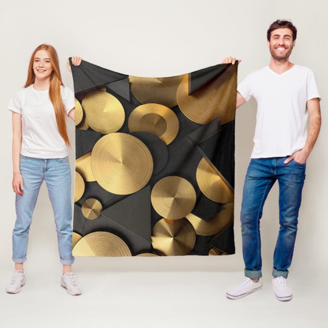 Golden Geometric Luxury Abstract Fleece Blanket (In Situ)