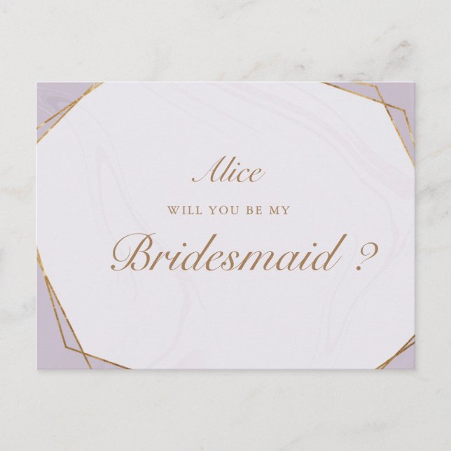 golden geometric marble bridesmaid Invitation Post Postcard (Front)