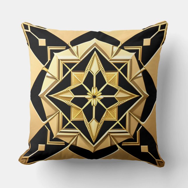 Golden Geometric Ornament Cushion (Front)