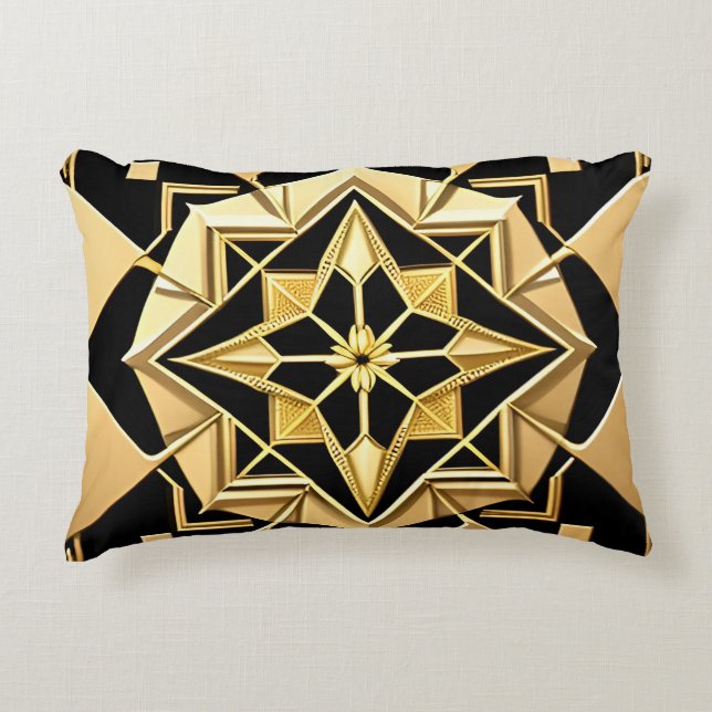 Golden Geometric Ornament Decorative Cushion (Front)