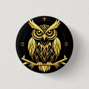 Golden Geometric Owl Illustration 3 Cm Round Badge