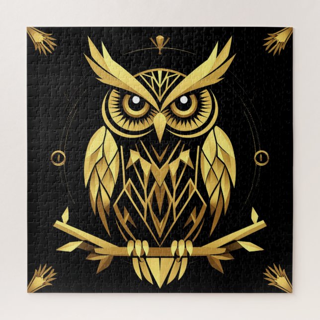 Golden Geometric Owl Illustration Jigsaw Puzzle (Vertical)
