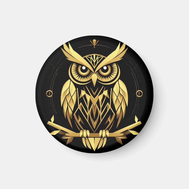 Golden Geometric Owl Illustration Magnet (Front)