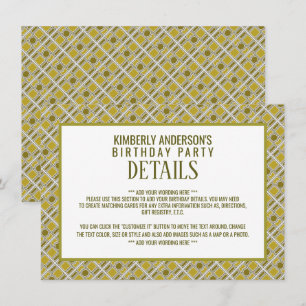 Golden Geometric Pattern, Modern Birthday Detail Invitation