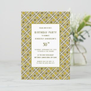 Golden Geometric Pattern, Modern Birthday Party Invitation