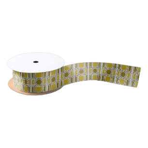 Golden Geometric Pattern, Modern Birthday Party Satin Ribbon