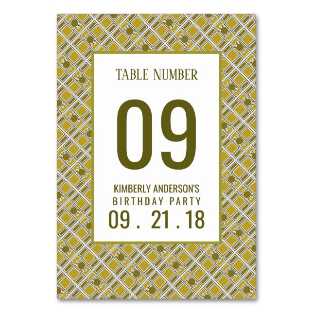 Golden Geometric Pattern, Modern Birthday Table No Table Number (Front)