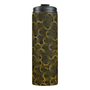 golden geometric pattern on a black background. Vi Thermal Tumbler
