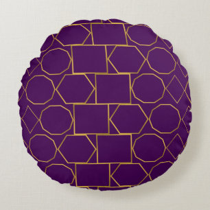 Golden Geometric Pattern Round Cushion
