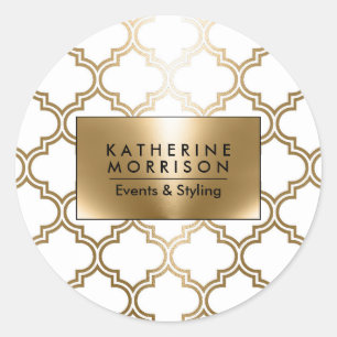 Golden Geometric Quatrefoil Classic Round Sticker