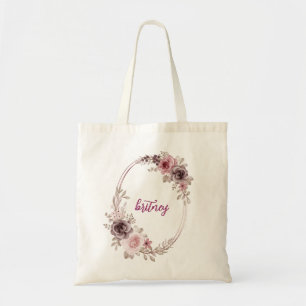 Golden Geometric Roses Personalised Floral Name Tote Bag