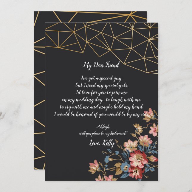 Golden Geometric will be my bridesmaid Invitation (Front/Back)