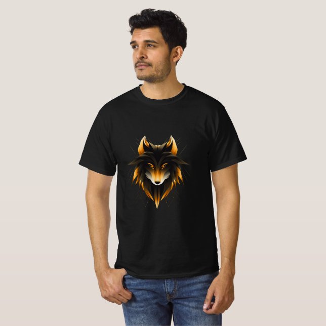 Golden Geometric Wolf Head Design T-Shirt (Front Full)