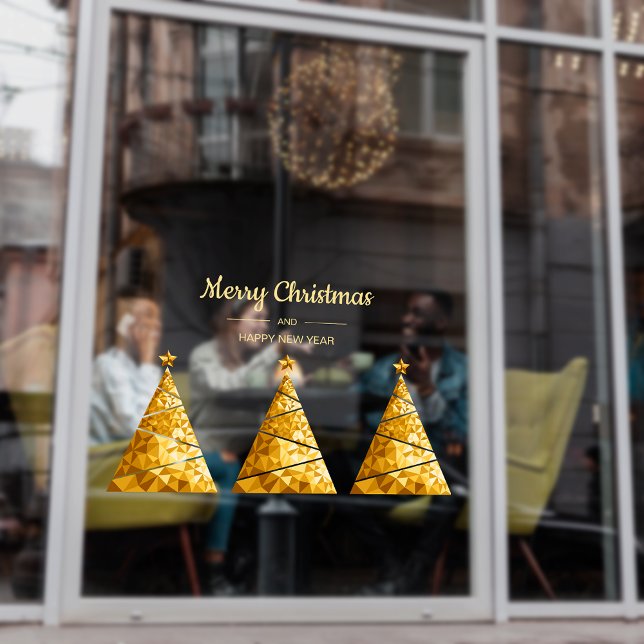 Golden Geometry Christmas Trees Business Holiday (Golden Geometry Christmas Trees Corporate Entrance Holiday Window Cling)