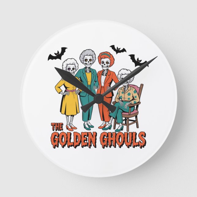 Golden Ghouls Girls' Halloween Round Clock (Front)