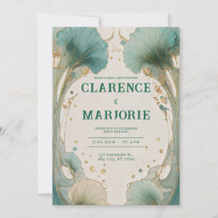 Golden Ginkgo Art Nouveau Wedding Invitation