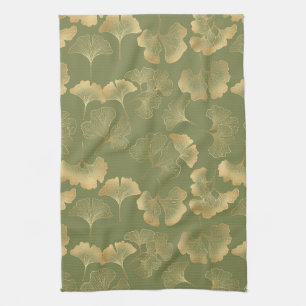 Golden Ginkgo Autumn Pattern Tea Towel