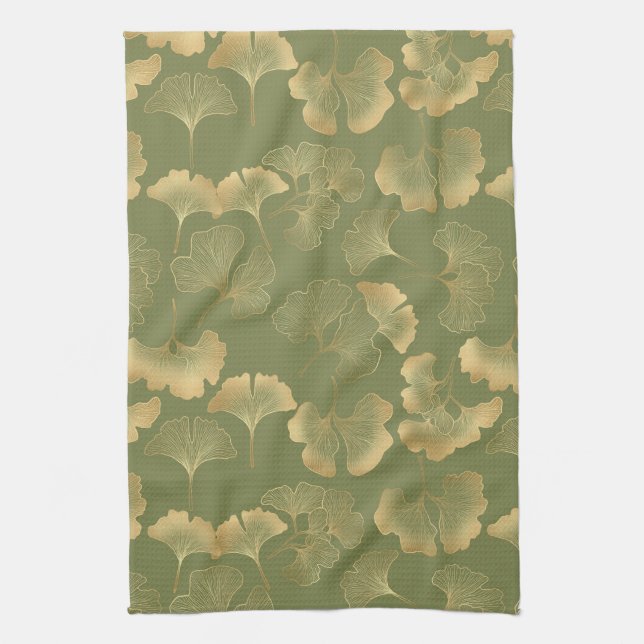 Golden Ginkgo Autumn Pattern Tea Towel (Vertical)