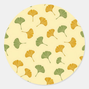 Golden Ginkgo Biloba Leaf Pattern Earthy  Classic Round Sticker