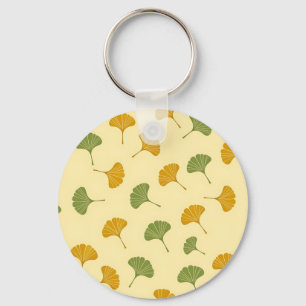 Golden Ginkgo Biloba Leaf Pattern Earthy Key Ring