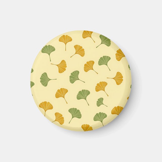 Golden Ginkgo Biloba Leaf Pattern Earthy  Magnet (Front)
