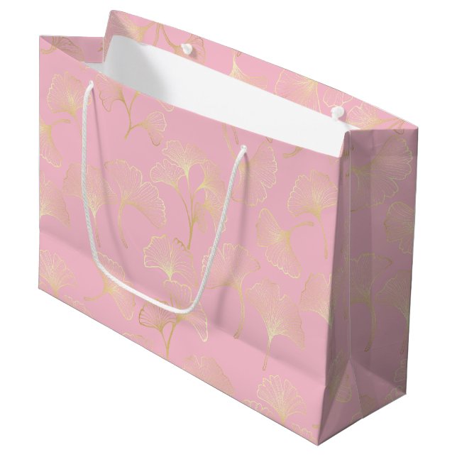 Golden Ginkgo Botanical Blush Nature Pattern Large Gift Bag (Front Angled)