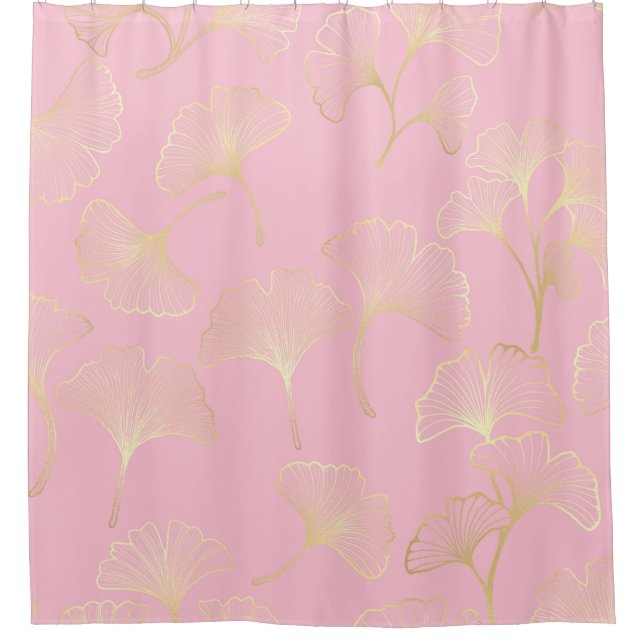 Golden Ginkgo Botanical Blush Nature Pattern Shower Curtain (Front)