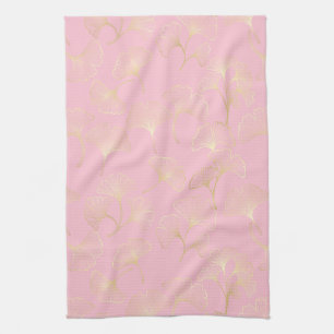 Golden Ginkgo Botanical Blush Nature Pattern Tea Towel