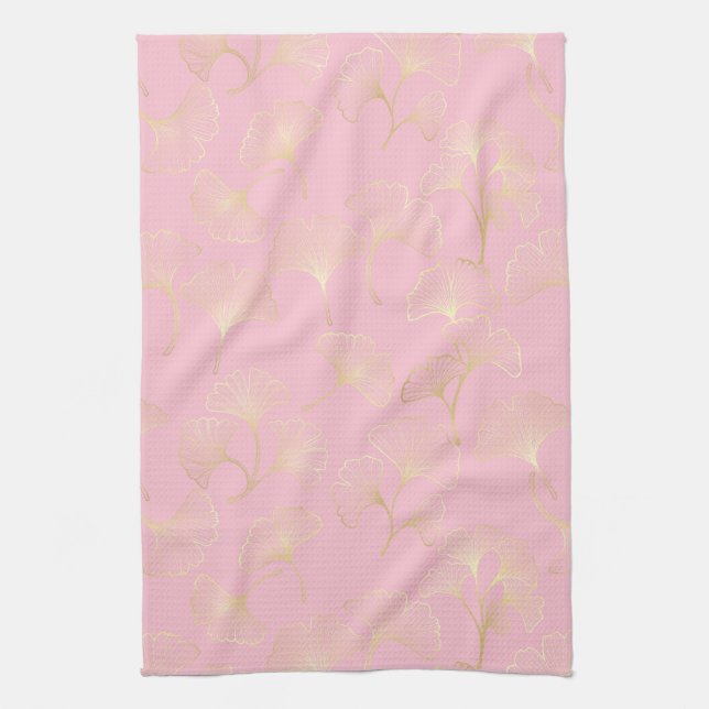 Golden Ginkgo Botanical Blush Nature Pattern Tea Towel (Vertical)