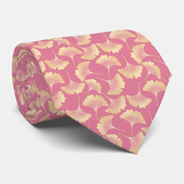 Golden Ginkgo Botanical Blush Nature Pattern Tie (Rolled)