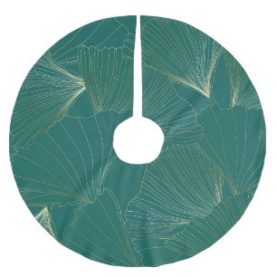 Golden Ginkgo Leaves Art Deco Brushed Polyester Tree Skirt