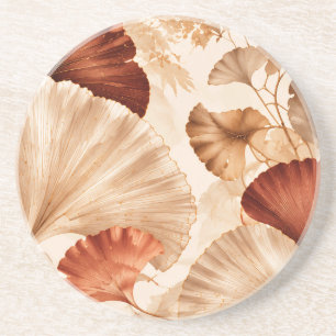 Golden Ginkgo Leaves Elegant Botanical Design Coaster