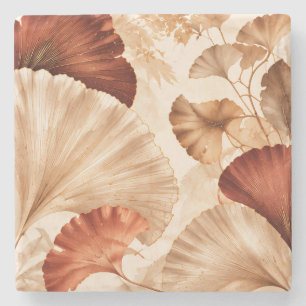 Golden Ginkgo Leaves Elegant Botanical Design Stone Coaster