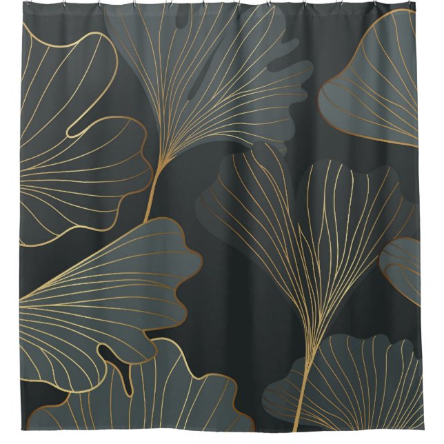 Golden Ginkgo: Luxurious Floral Deco. Shower Curtain (Front)