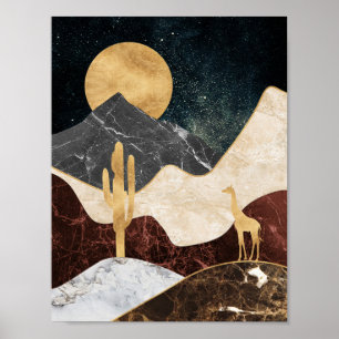 Golden Giraffe Desert Landscape & Marble Mountain Poster