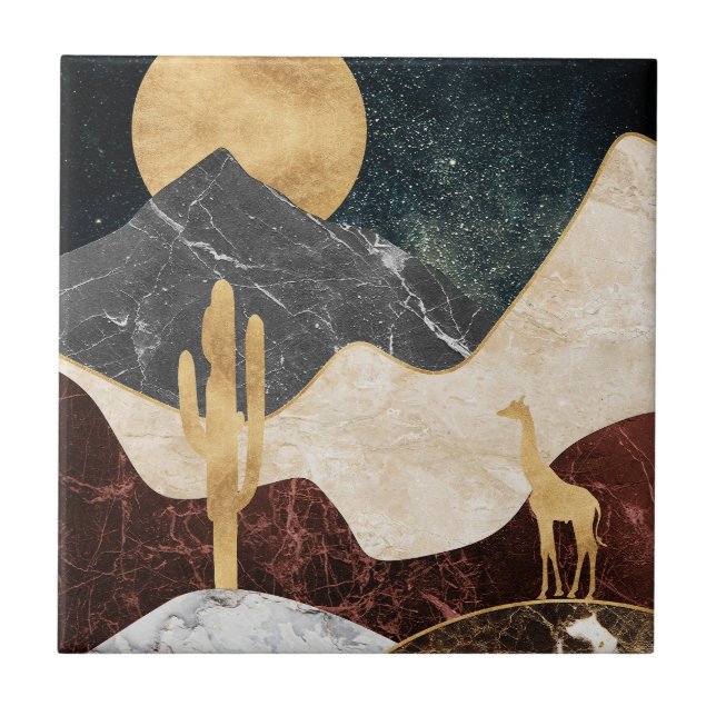 Golden Giraffe Desert Landscape & Marble Mountain Tile (Front)