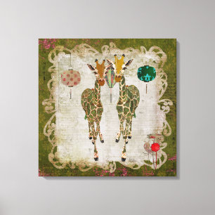 Golden Giraffes Olive Twilight Canvas Print