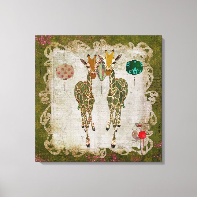 Golden Giraffes Olive Twilight Canvas Print (Front)