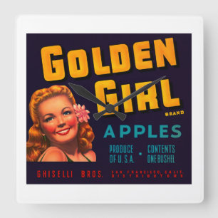 Golden Girl Apples Square Wall Clock