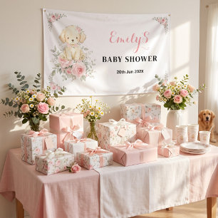 Golden Girl Baby Shower Retriever Puppy Floral Banner