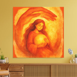 Golden Girl Holding Light Warm Protective Art Canvas Print