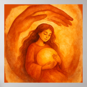 Golden Girl Holding Light Warm Protective Art Poster
