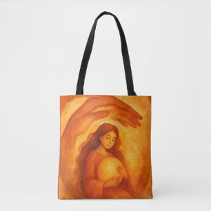 Golden Girl Holding Light Warm Protective Art Tote Bag