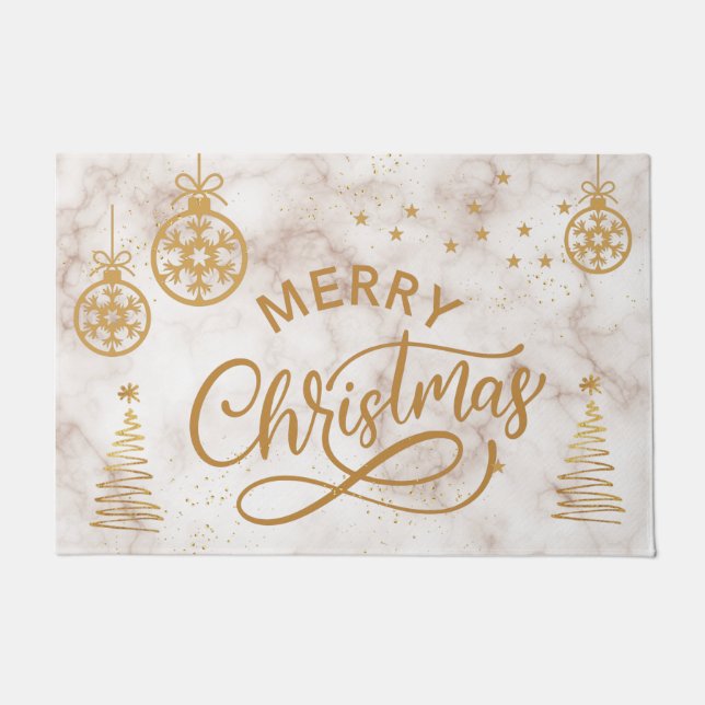 Golden girly pastel sparkle luxury Merry Xmas tree Doormat (Front)